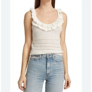7 For All Mankind Crochet Ruffles Tank Top in Ecru NWT